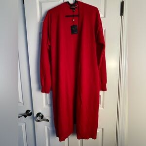 NWT Charter Club 100% Cashmere Red Belted Cardigan Duster Sweater Holiday Size L